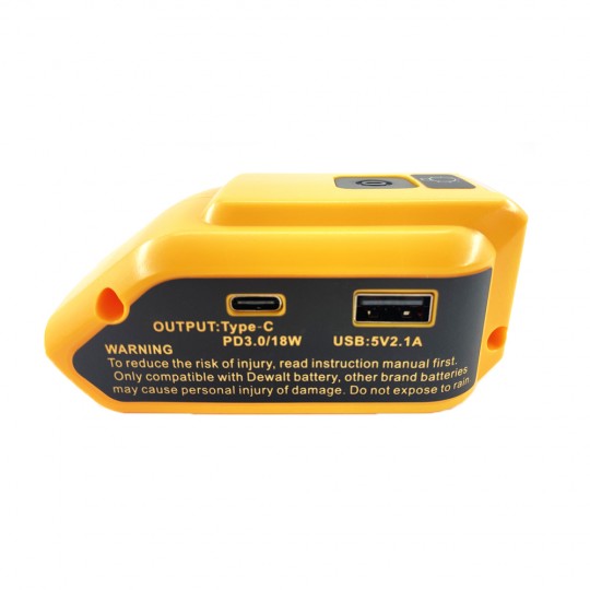 Адаптор за батерии с USB, фенер, 18V DEWALT DCB090, реплика Адаптор за батерии с USB, фенер, 18V DEWALT DCB090, реплика
