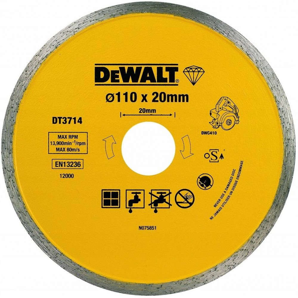 Диск диамантен 110/20/1.6, DEWALT DT3714, за мрамор и гранит за DWC410