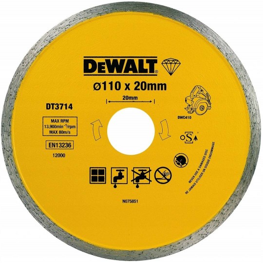 Диск диамантен 110/20/1.6, DEWALT DT3714, за мрамор и гранит за DWC410