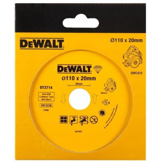 Диск диамантен 110/20/1.6, DEWALT DT3714, за мрамор и гранит за DWC410