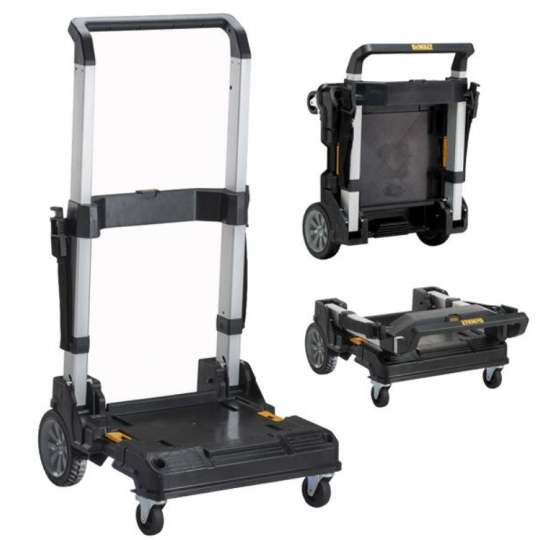 DEWALT DWST1-71196 Chariot TSTAK – Charge 100 Kg, Poignée Aluminium Pliable, Roues 7" Tout-Terrain, Jaune/Noir