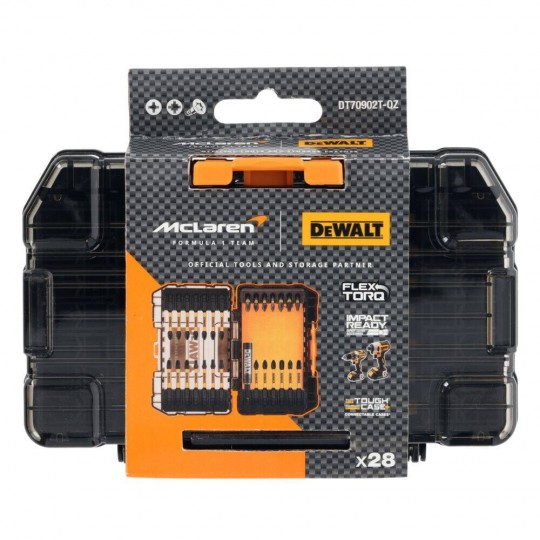 Комплект накрайници, ударни и магнитен държач, 28 части, DEWALT DT70902T McLAREN F1