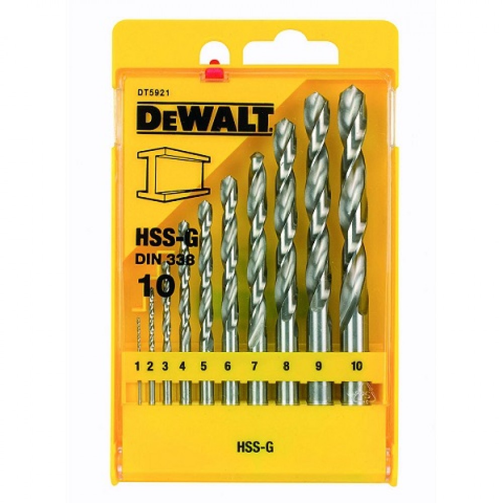 Свредла за метал к - кт цил. опашка, 10 бр., HSS-G, DEWALT DT5921