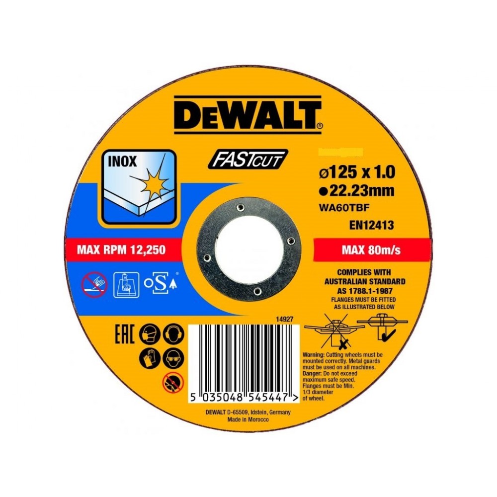 Диск карбофлексов за рязане на Inox DEWALT DT43972, ф125 х 1.0 х 22.23