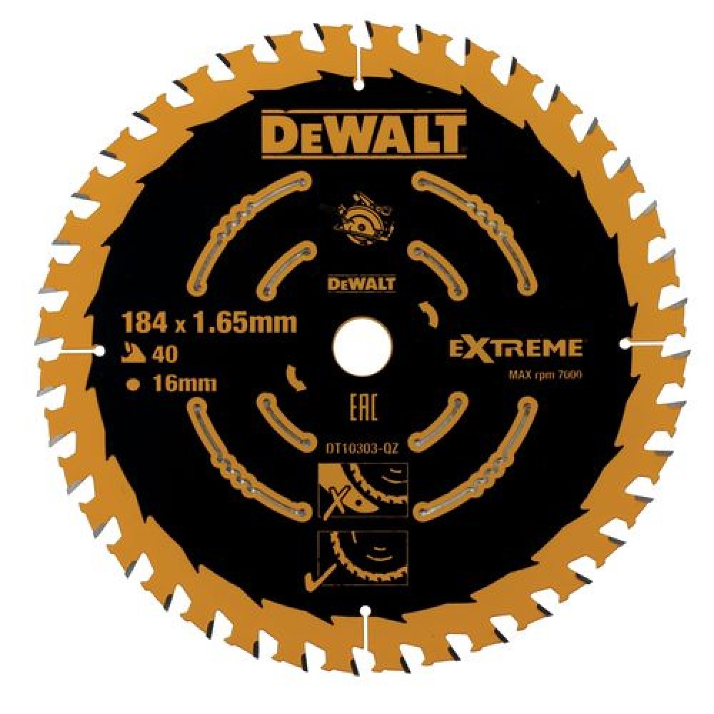 Диск с твърдосплавни пластини за ПДЧ, ламинат 184/1.65/16 Z=40  DEWALT DT10303