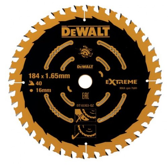 Диск с твърдосплавни пластини за ПДЧ, ламинат 184/1.65/16 Z=40  DEWALT DT10303