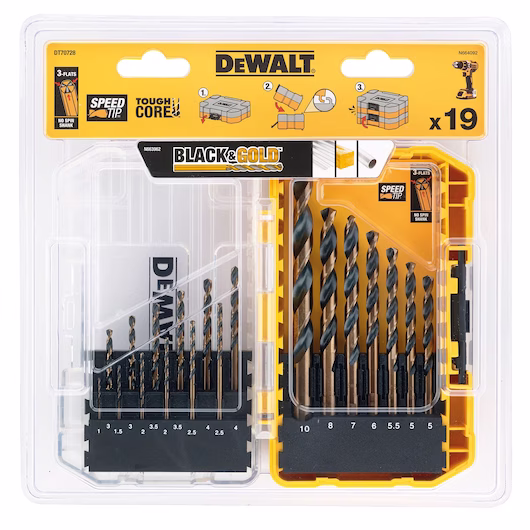Свредла за метал к - кт, 19 бр., HSS-G, BlackGold, DEWALT DT70728 Свредла за метал к - кт, 19 бр., HSS-G, BlackGold, DEWALT DT70728